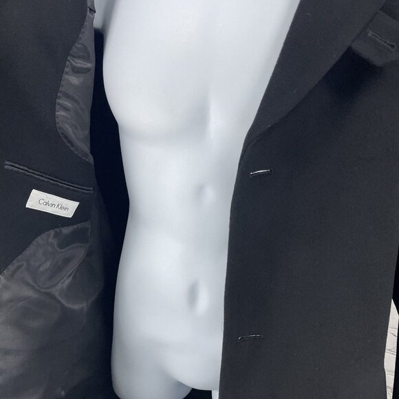 Calvin Klein Black Wool Cashmere 3 Button Overcoat Collar Pockets Lined Size 42L - Picture 5 of 9